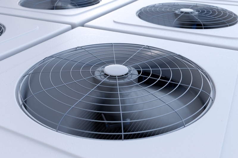 How an Air Handler Works - Close up image of HVAC system units with fans. Heating, ventilation and air conditioning concept. 3D illustration